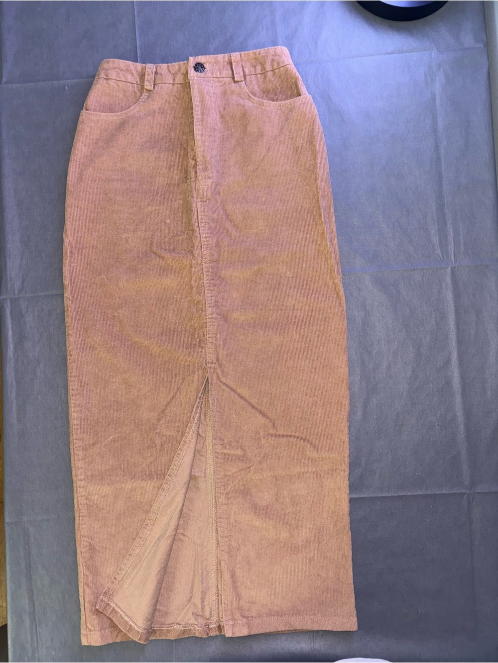 Dusty Rose Corduroy Maxi Skirt with Front Slit